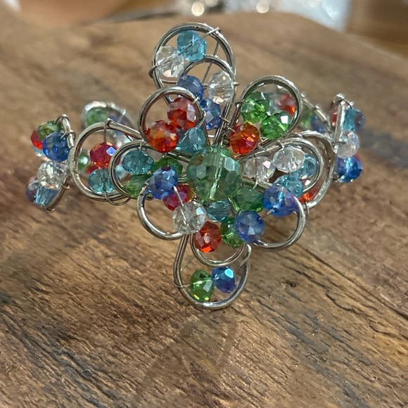 Beaded Wire Floral Cuff Bracelet - Picture 6 of 7